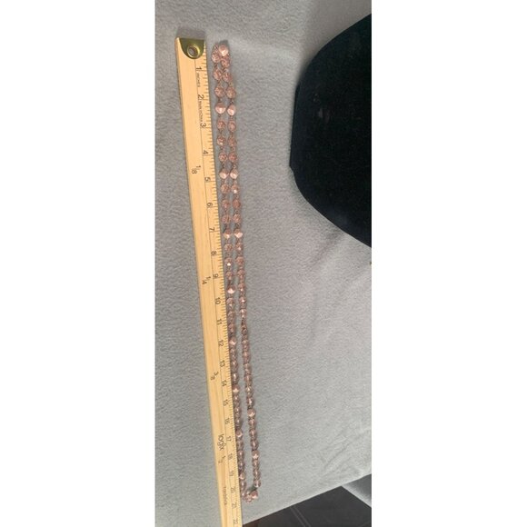 Double Strand Pink Beaded Necklace 40" Faceted Glass Beads - Picture 4 of 7